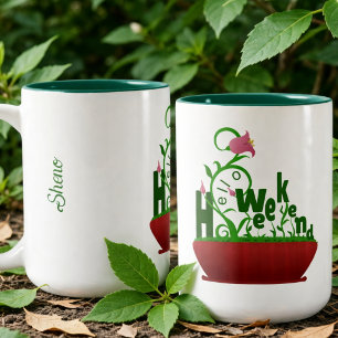 Tasse 2 Couleurs Fleurs Roses Et Vignes Texte Gras