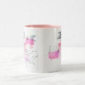 Tasse 2 Couleurs Fleurs roses géométriques Abstraites Feuilles noir (Centre)