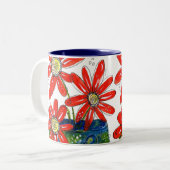 Tasse 2 Couleurs Fleurs rouges lunaires (Devant gauche)