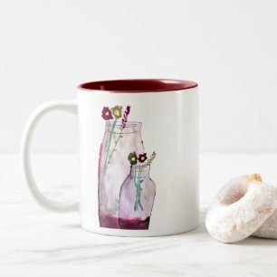 Tasse 2 Couleurs Fleurs sauvages d'aquarelle Whimsical en vase