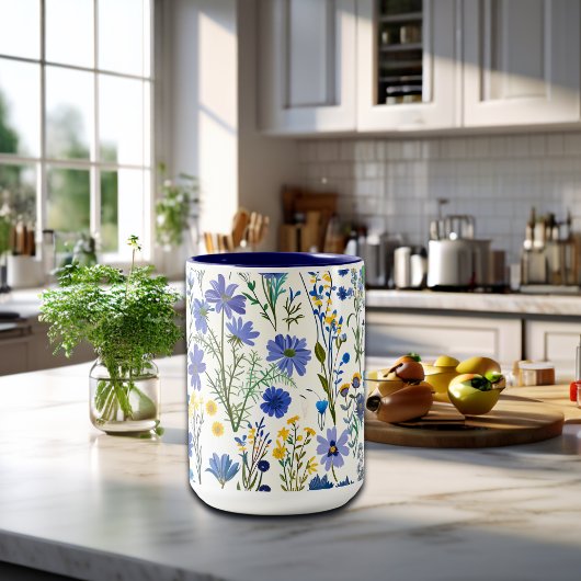 Tasse 2 Couleurs Fleurs sauvages de Jardin Bleu Rustique