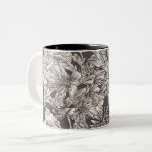Tasse 2 Couleurs Fleurs Vintage Moderne Ivoire Gris Botanique Rusti
