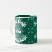 Tasse 2 Couleurs Flocon blanc sur Emerald Green (Devant gauche)