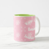 Tasse 2 Couleurs Flocon de neige blanc sur Dusty Rose (Devant droit)