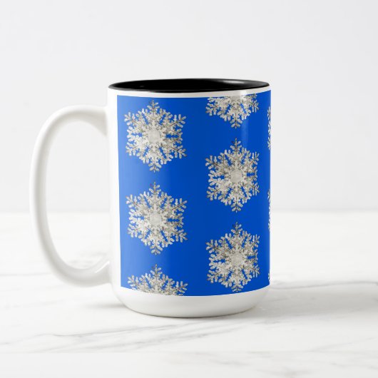 Tasse 2 Couleurs Flocon de neige brillant Silver Ice Blue Noël (Gauche)
