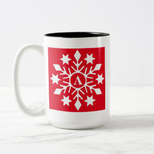 Tasse 2 Couleurs Flocons de neige de Noël rouge initiale