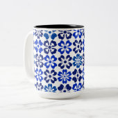 Tasse 2 Couleurs Floral bleu motif (Devant gauche)