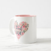 Tasse 2 Couleurs Floral "merci" : rose de coeur (Devant gauche)