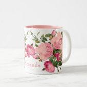 Tasse 2 Couleurs Floral monogramed mignon. Roses (Devant droit)