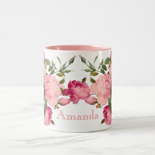 Tasse 2 Couleurs Floral monogramed mignon. Roses (Centre)