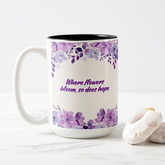 Tasse 2 Couleurs Floral pourpre (Avec donut)