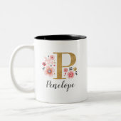Tasse 2 Couleurs Floral rose monogramme (Gauche)