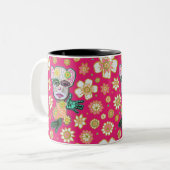 Tasse 2 Couleurs Floral rose vif par Natalie Schorr (Devant gauche)