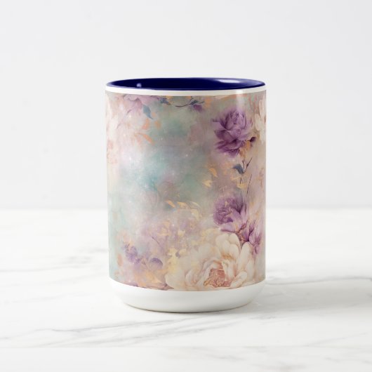 Tasse 2 Couleurs Floral violet turquoise (Centre)
