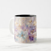 Tasse 2 Couleurs Flore bleu violet d'or blanc (Devant gauche)