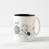 Tasse 2 Couleurs Flore de Pêche Gris Personnalisée Avec Nom (Devant droit)