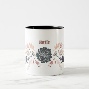 Tasse 2 Couleurs Flore de Pêche Gris Personnalisée Avec Nom