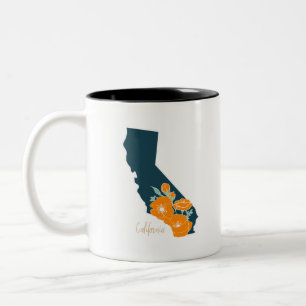 Tasse 2 Couleurs Flore de silhouette florale de l'État de Californ