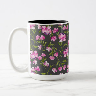 Tasse 2 Couleurs Flores d'aquarelle bohème - rose et gris