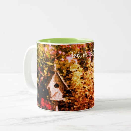 Tasse 2 Couleurs Flower Garden Bird House Art Personnalisé (Devant gauche)