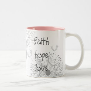 Tasse 2 Couleurs Foi Espoir Amour Monogramme Nom Fleurs Dandelion