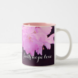 Tasse 2 Couleurs Foi Espoir Amour Monogramme Nom Rose Cerisier Fleu