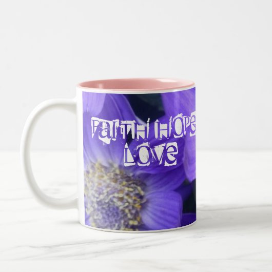 Tasse 2 Couleurs Foi Espoir Amour Monogramme Nom Vigne Fleurs Viole (Gauche)