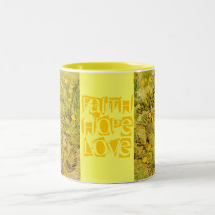 Tasse 2 Couleurs Foi Espoir Amour Monogramme Vigne Gogh Fleurs Jaun