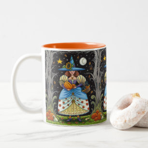 TASSE 2 COULEURS FOLK ART WITTER EN BOIS ÉFFRAYANTS, CHAT NOIR & OW
