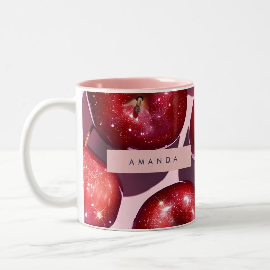 Tasse 2 Couleurs Fond Rose Pomme Rouge Pétillante Personnalisé (Gauche)