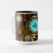 Tasse 2 Couleurs Fond rouillé Steampunk avec verres turquoise (Devant gauche)