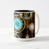 Tasse 2 Couleurs Fond rouillé Steampunk avec verres turquoise (Devant droit)