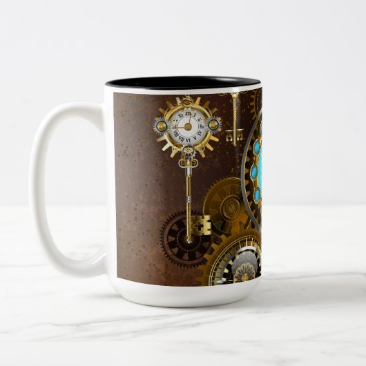 Tasse 2 Couleurs Fond rouillé Steampunk avec verres turquoise (Gauche)
