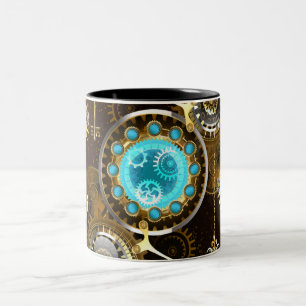 Tasse 2 Couleurs Fond rouillé Steampunk avec verres turquoise