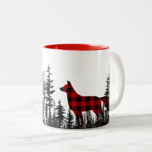 Tasse 2 Couleurs Forêt de pins boisés Buffalo Plaid Renard rouge