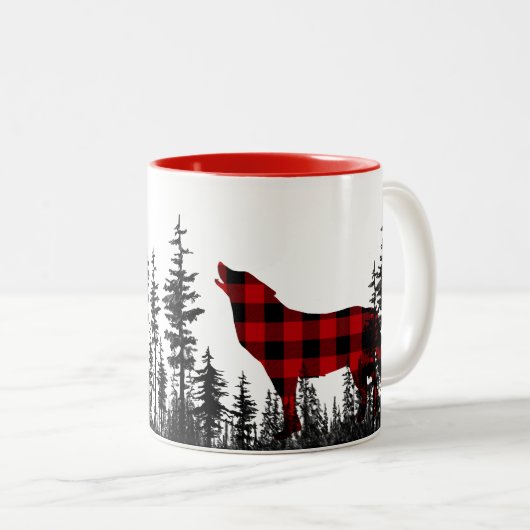 Tasse 2 Couleurs Forêt de pins sylvestre Buffalo abattu Loup hurlan (Devant droit)