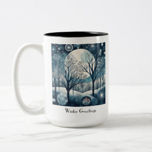 Tasse 2 Couleurs Forêt Nordique au Clair de Lune, Nuit d'Hiver