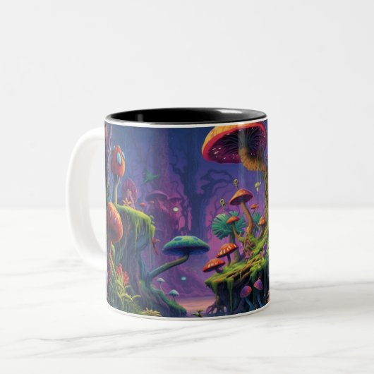 Tasse 2 Couleurs Forêt Trippy avec créature psychédélique (Devant gauche)