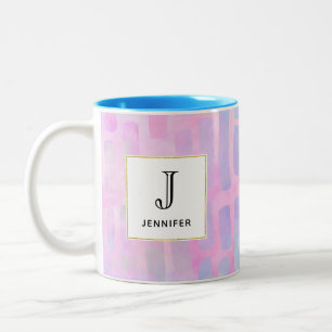 Tasse 2 Couleurs Formes rectangulaires bleues sur un monogramme Arr