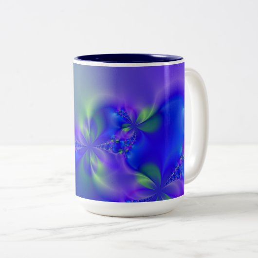 Tasse 2 Couleurs Fractal 44 (bleu, vert et violet) (Devant droit)