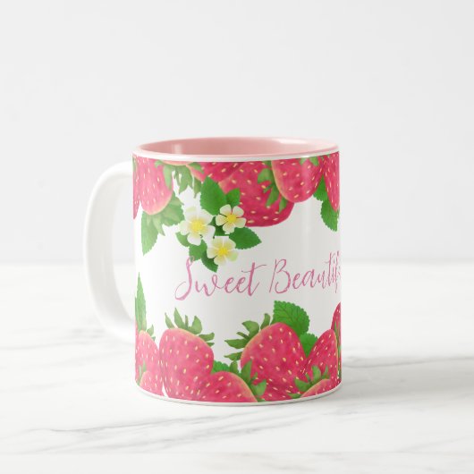 Tasse 2 Couleurs Fraise Avec Fleurs (Devant gauche)