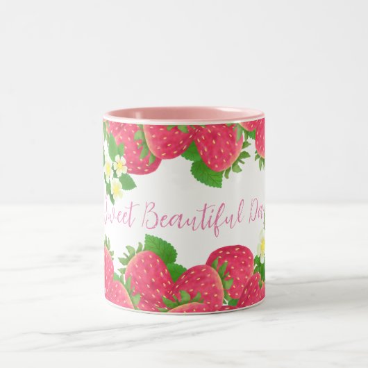 Tasse 2 Couleurs Fraise Avec Fleurs (Centre)