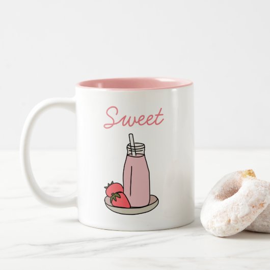 Tasse 2 Couleurs Fraise sucrée milkshake rose mignon (Avec donut)