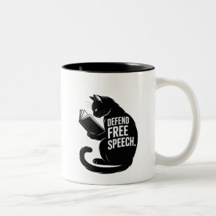 Tasse 2 Couleurs Free Speech Cat —"Defend Free Speech" Black Coffee