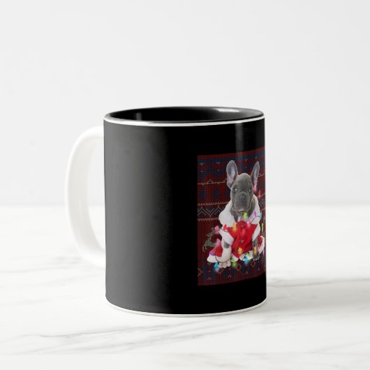 Tasse 2 Couleurs French bulldog Christmas Lights Ugly Sweater Dog (Devant gauche)