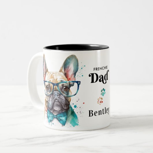 Tasse 2 Couleurs French Chien DAD Personnalisé Retro French Bulldog (Devant gauche)