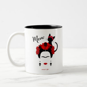 Tasse 2 Couleurs Frida Kahlo portrait et mignonne meow Mexicain Cha