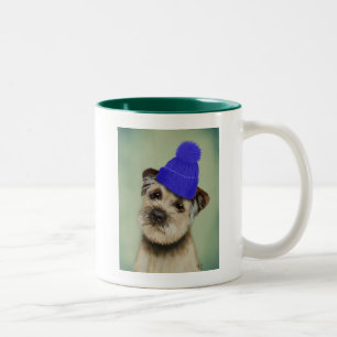 Tasse 2 Couleurs Frontière Terrier avec le casquette bleu de
