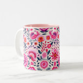 Tasse 2 Couleurs Fuchsia Fleurs mexicaines Motif Vibrant (Devant gauche)