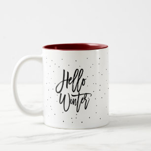 Tasse 2 Couleurs Fun moderne Bonjour hiver Cosy Points Script Minim